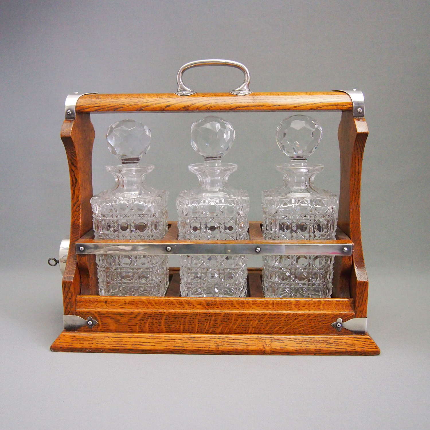 Oak and Plated 3 Decanter Tantalus c1910