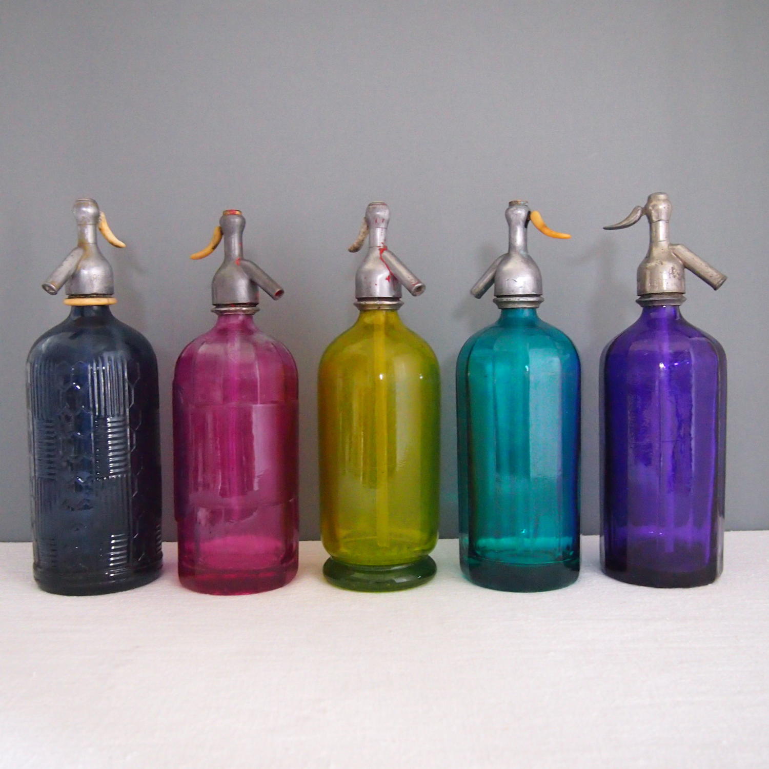 Spanish Coloured Glass Siphon Bottles