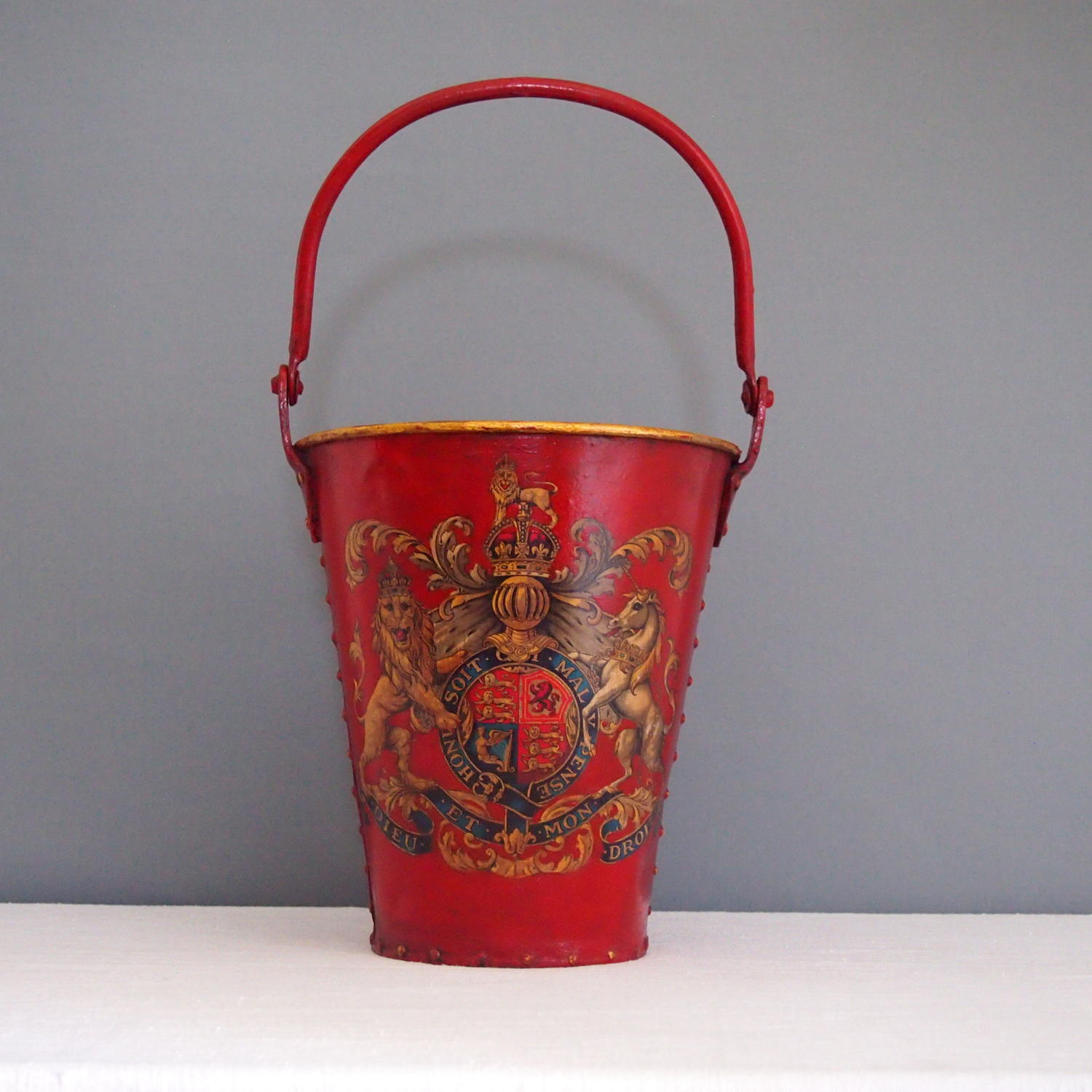 Crested Red Painted Fire Bucket