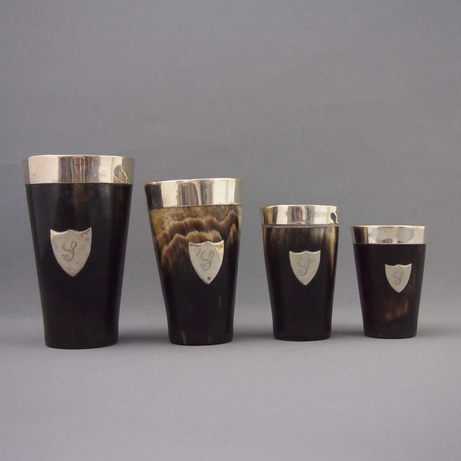 Set of Horn Cups Silver Rimmed 1910