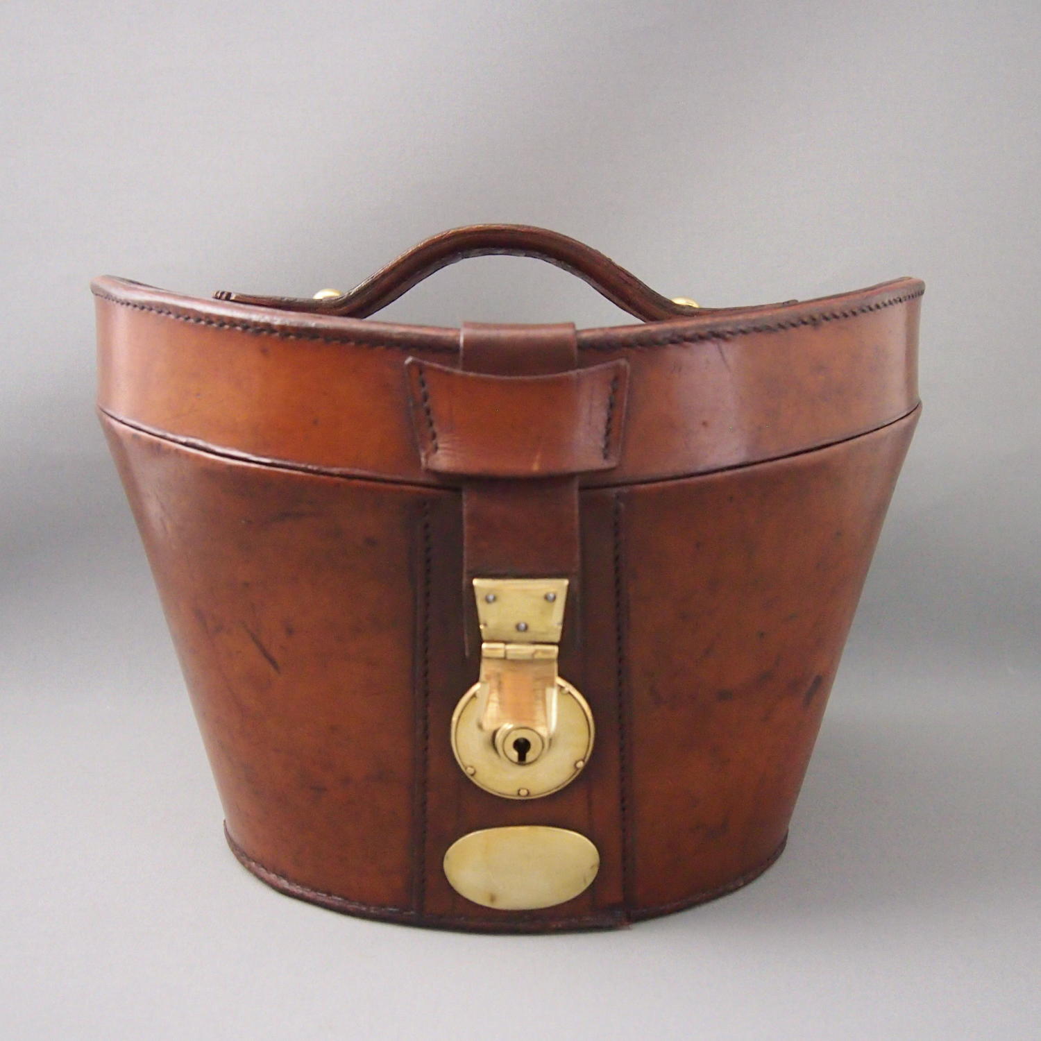 Shaped Hide Leather Top Hat Box