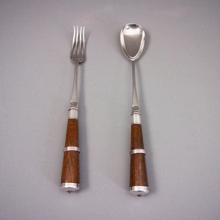Pair of Antique Oak & Silver Plated Decorative Servers