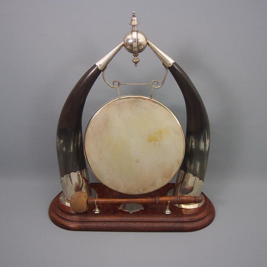 Large  Antique Horn & Silver Plated Dinner Gong