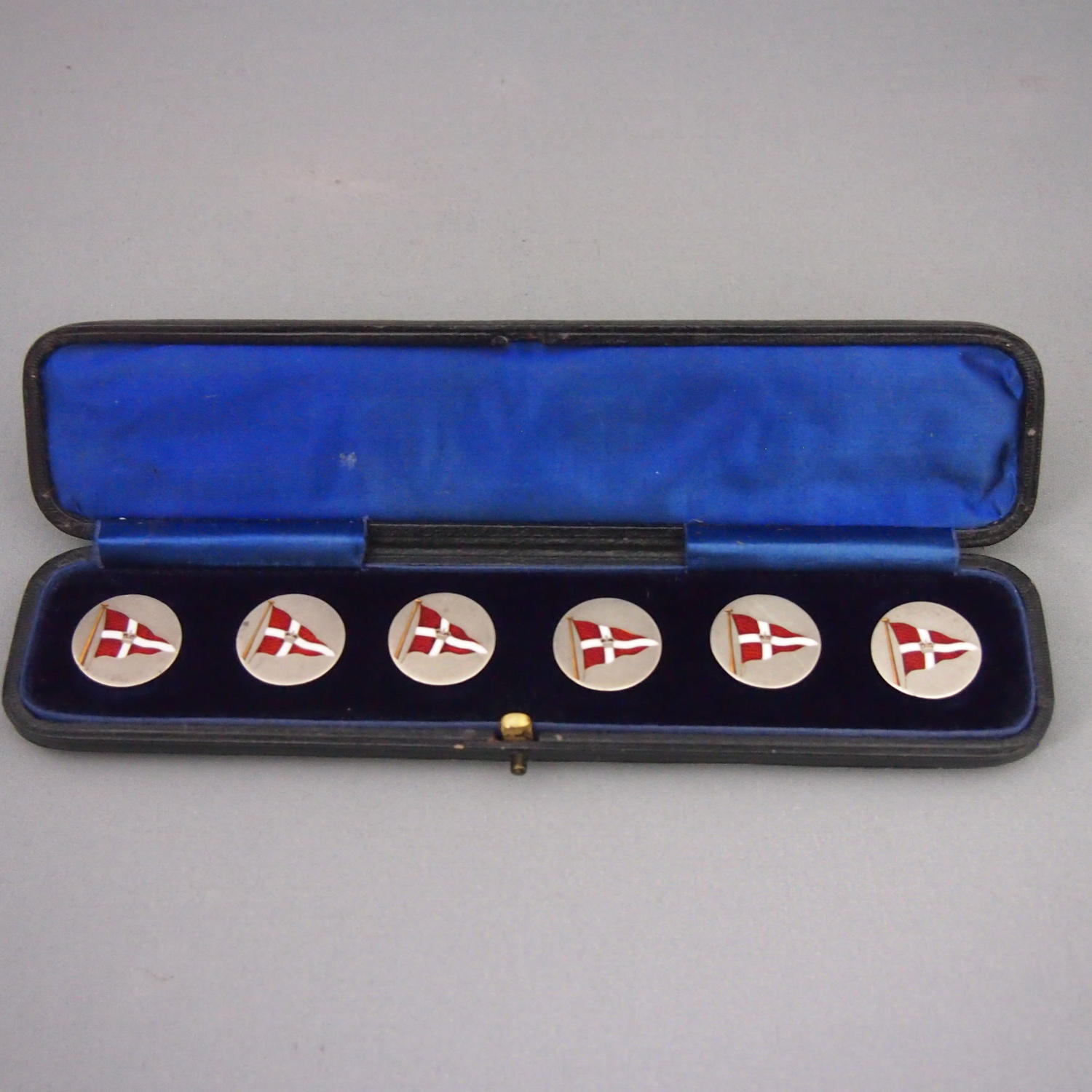 Rare Enamelled Silver Antique Yacht Flag Buttons