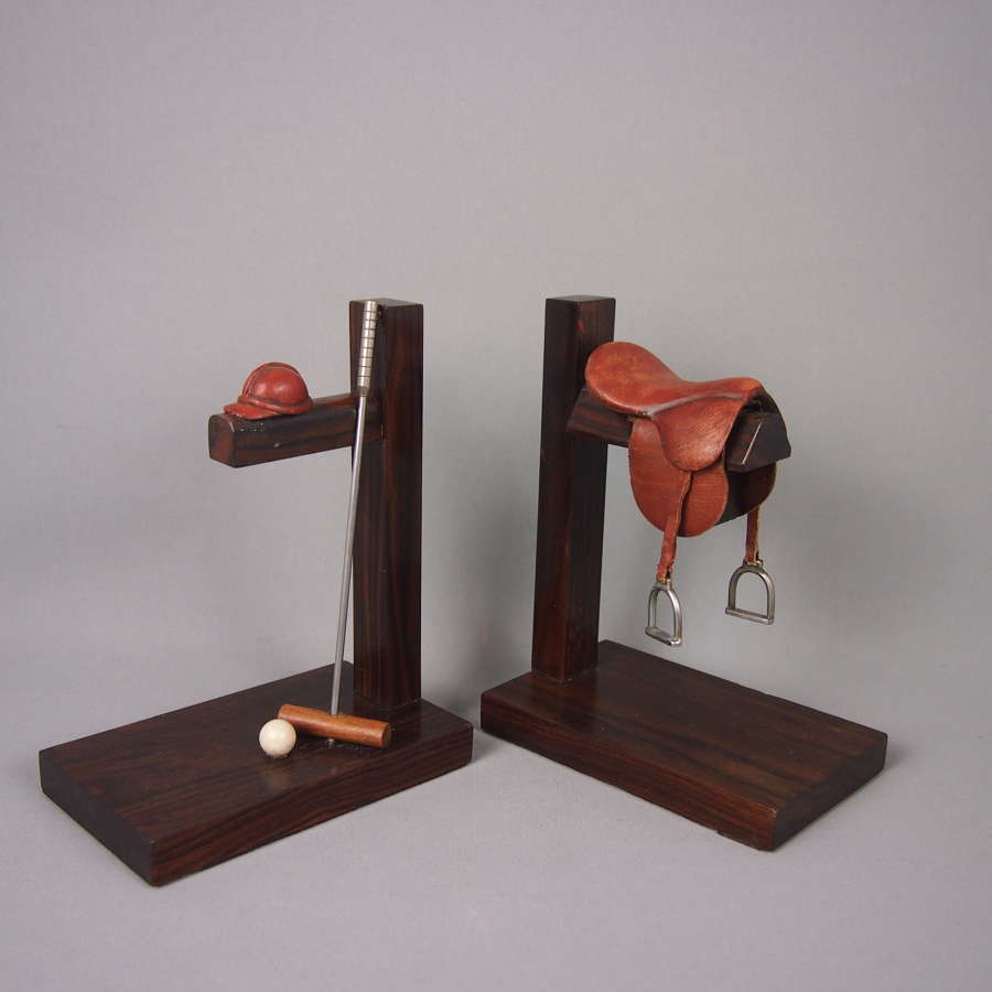 Pair of Mahogany French Polo Bookends C1950s.