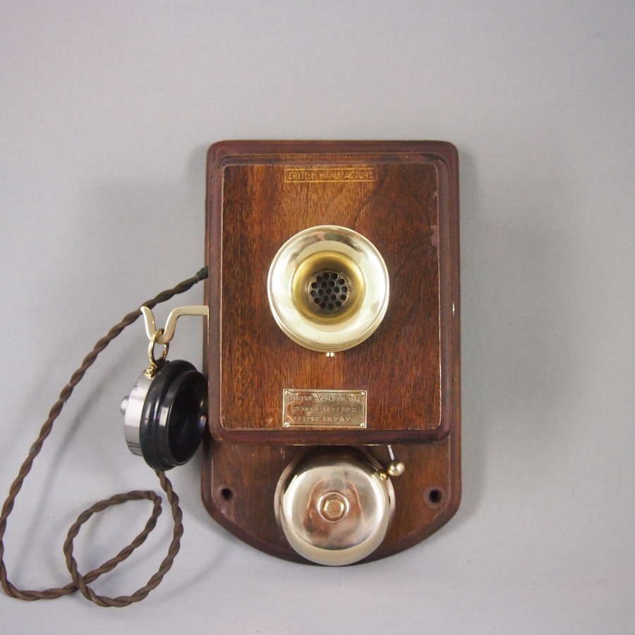 Vintage Wood & Brass Wall Telephone. W8475