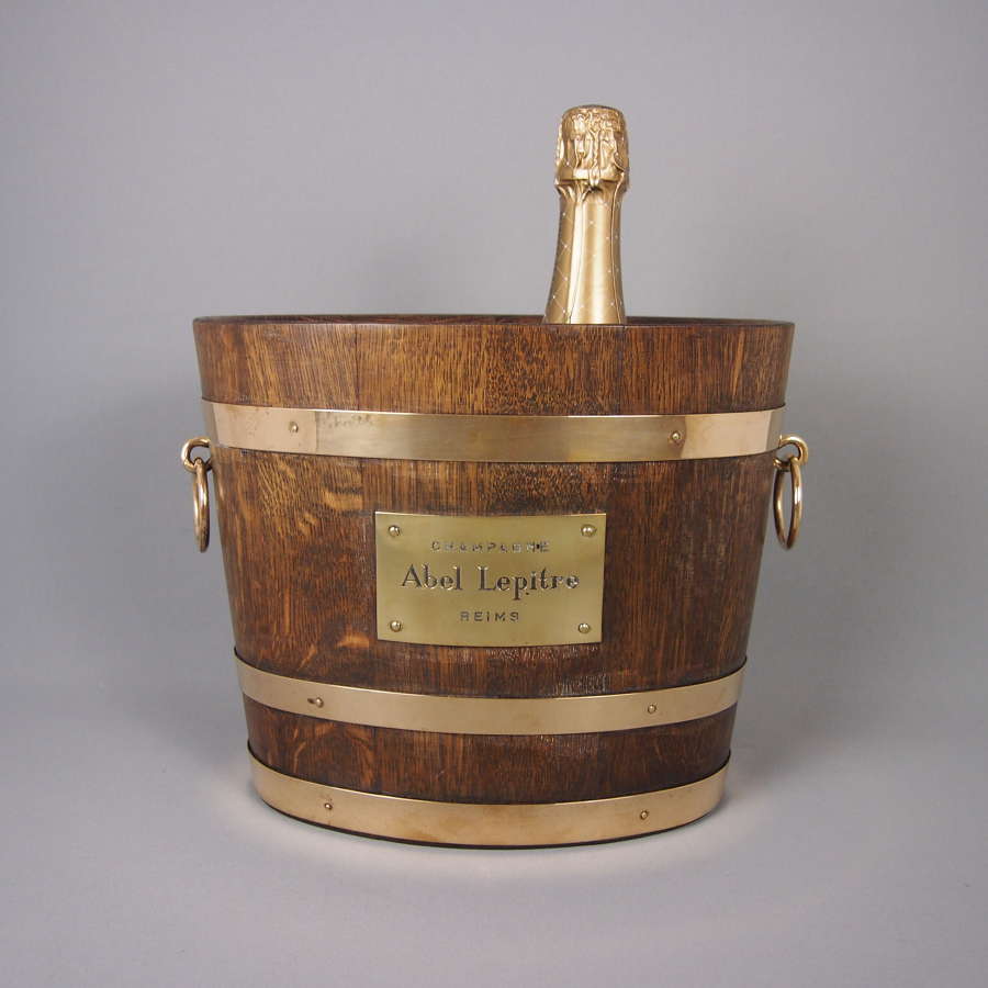 Oak & Brass Banded Vintage Double Champagne Cooler. W8477