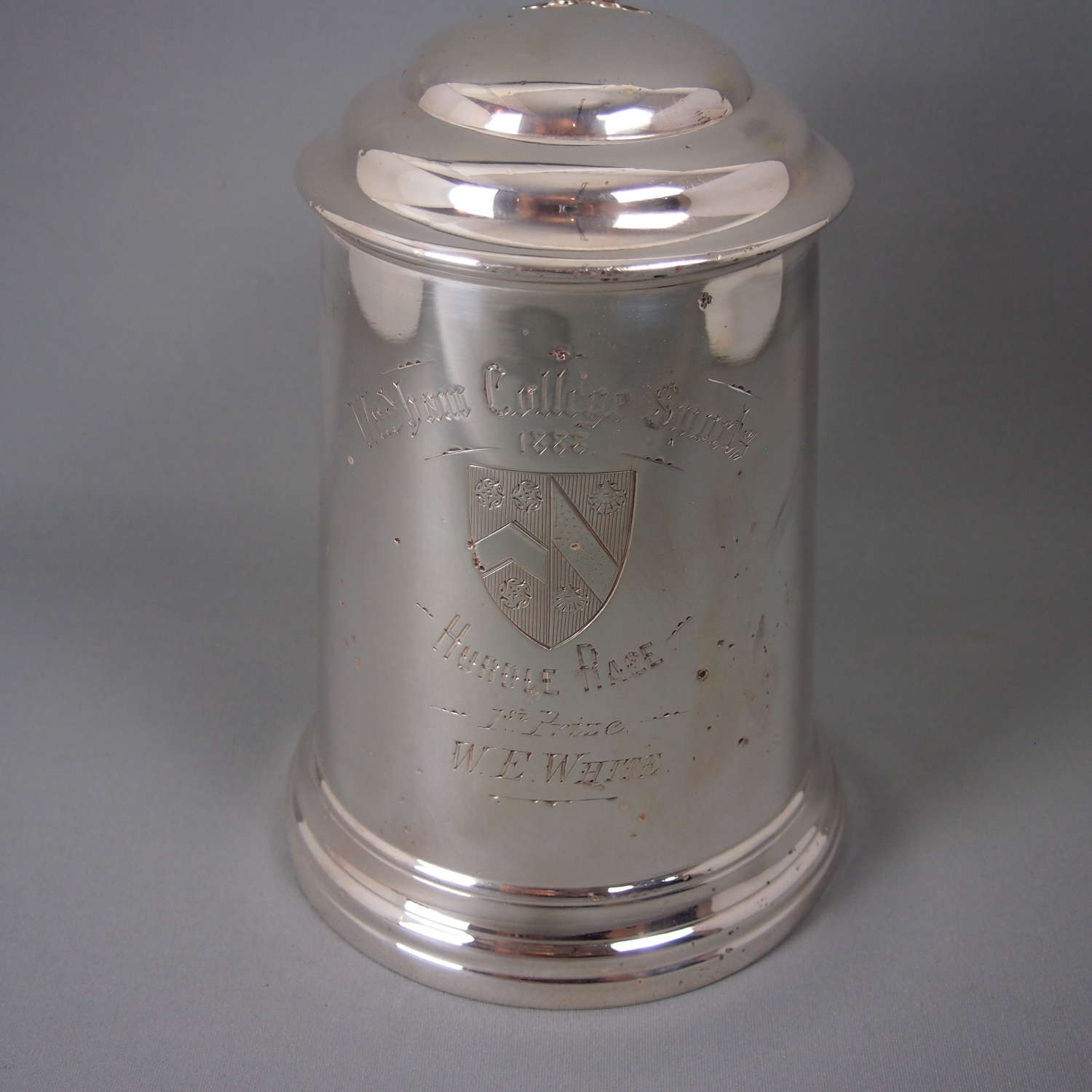 Oxford College Extra Large Silver Plated Antique Tankard. W8478