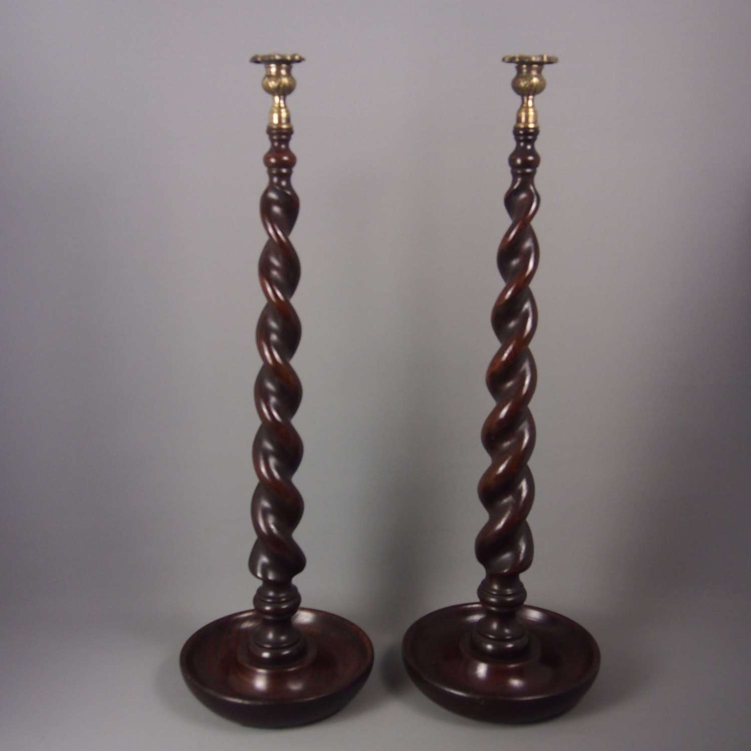 Pair of Victorian Turned wood extra Tall Oak Candlesticks. W8481