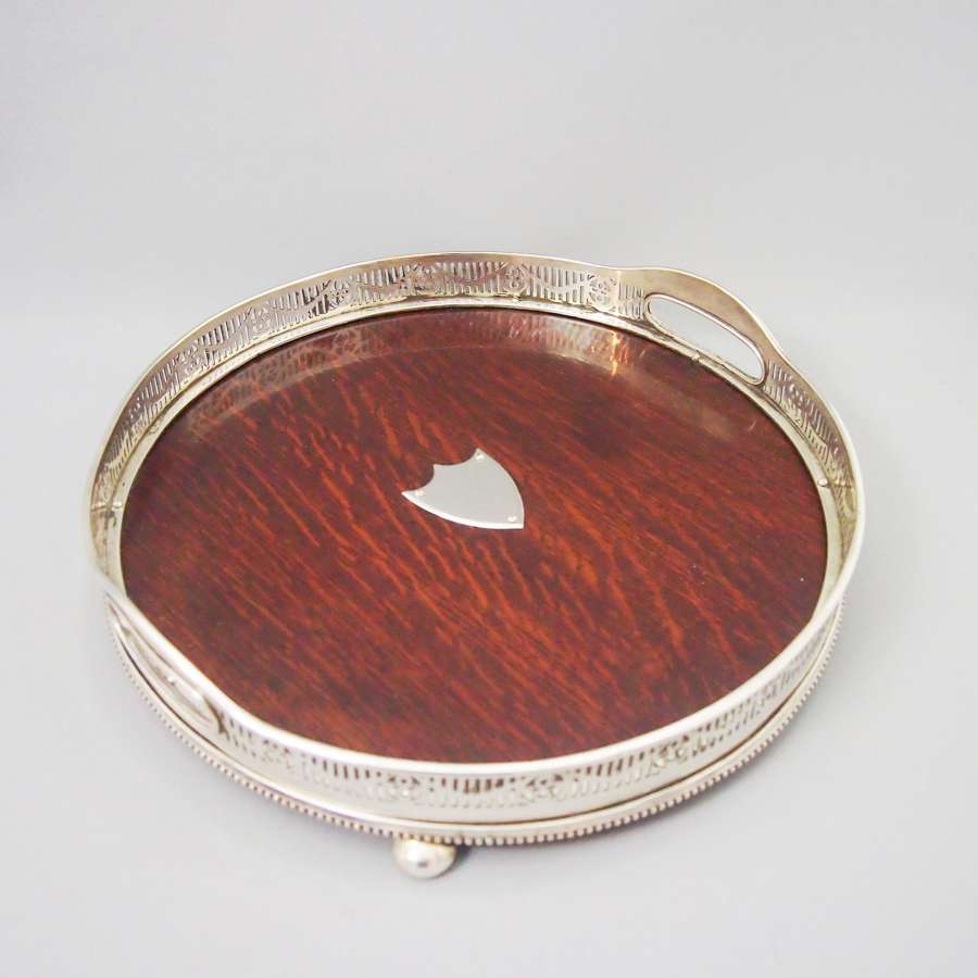 Circular Oak Tray with Silver Plated Gallery C1900.W8483