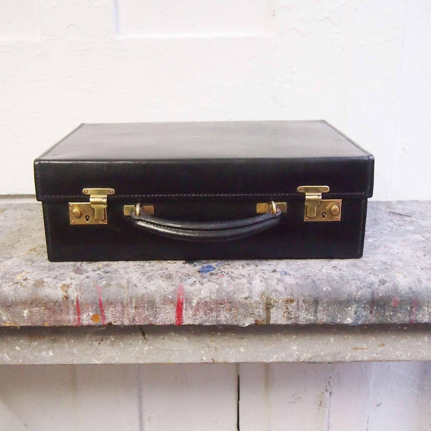 Vintage black hide Asprey briefcase. W8511