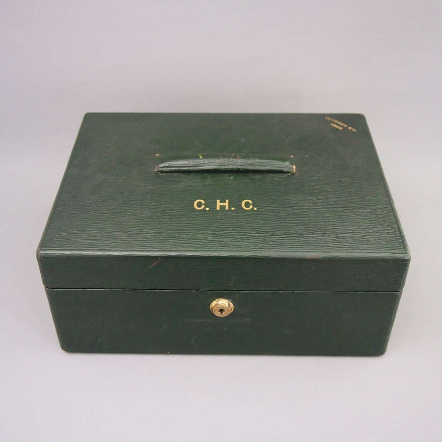 Green Leather Hide Writing Box with Fitted Interior. W8536