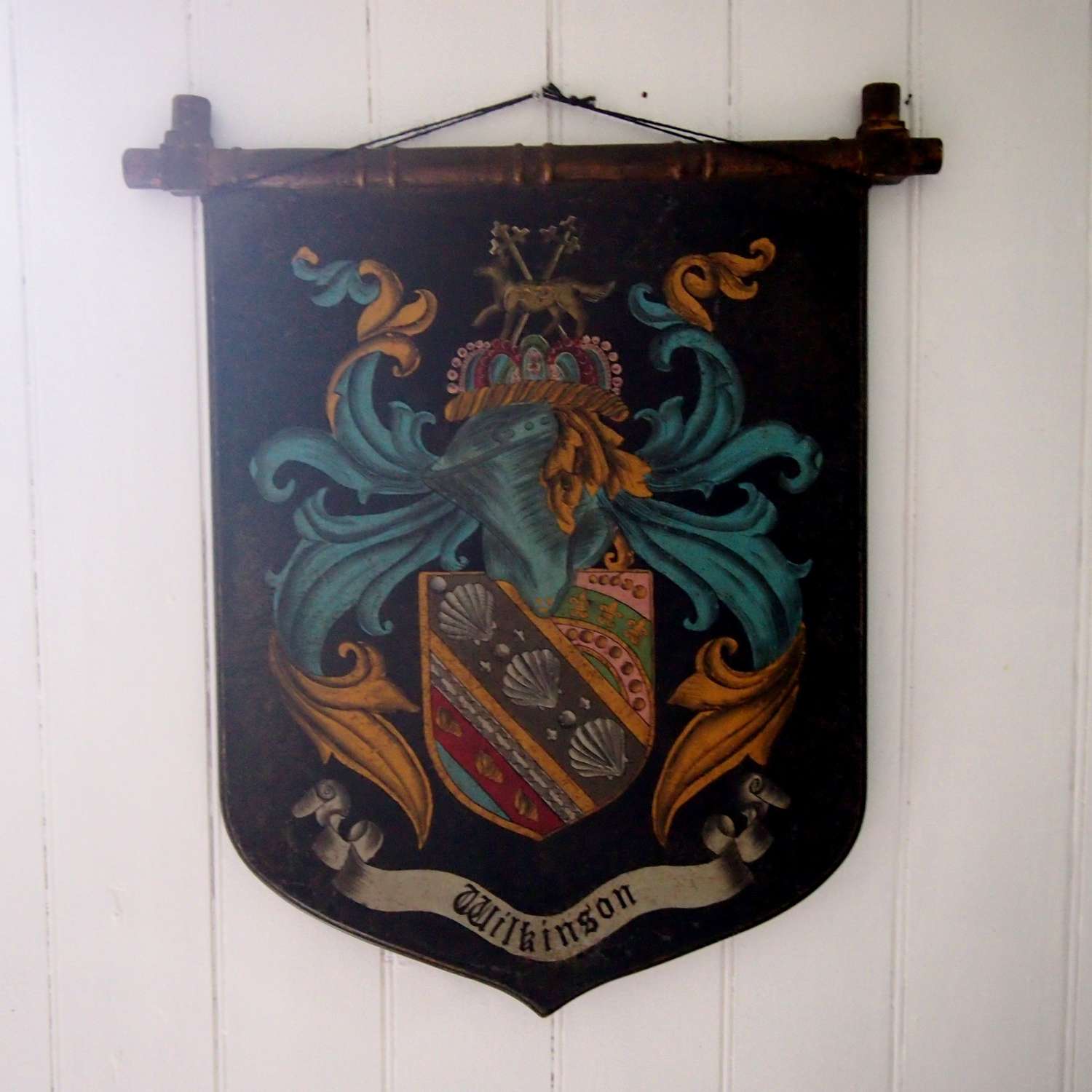 Wooden Vintage Wall Shield with Painted Crest. W8559