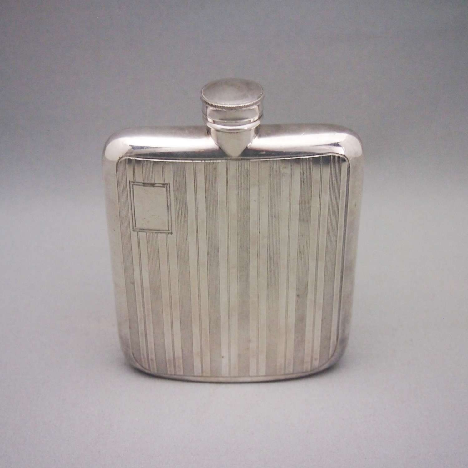 Silver Plated Striped Engine Turned Drinking Flask W8572
