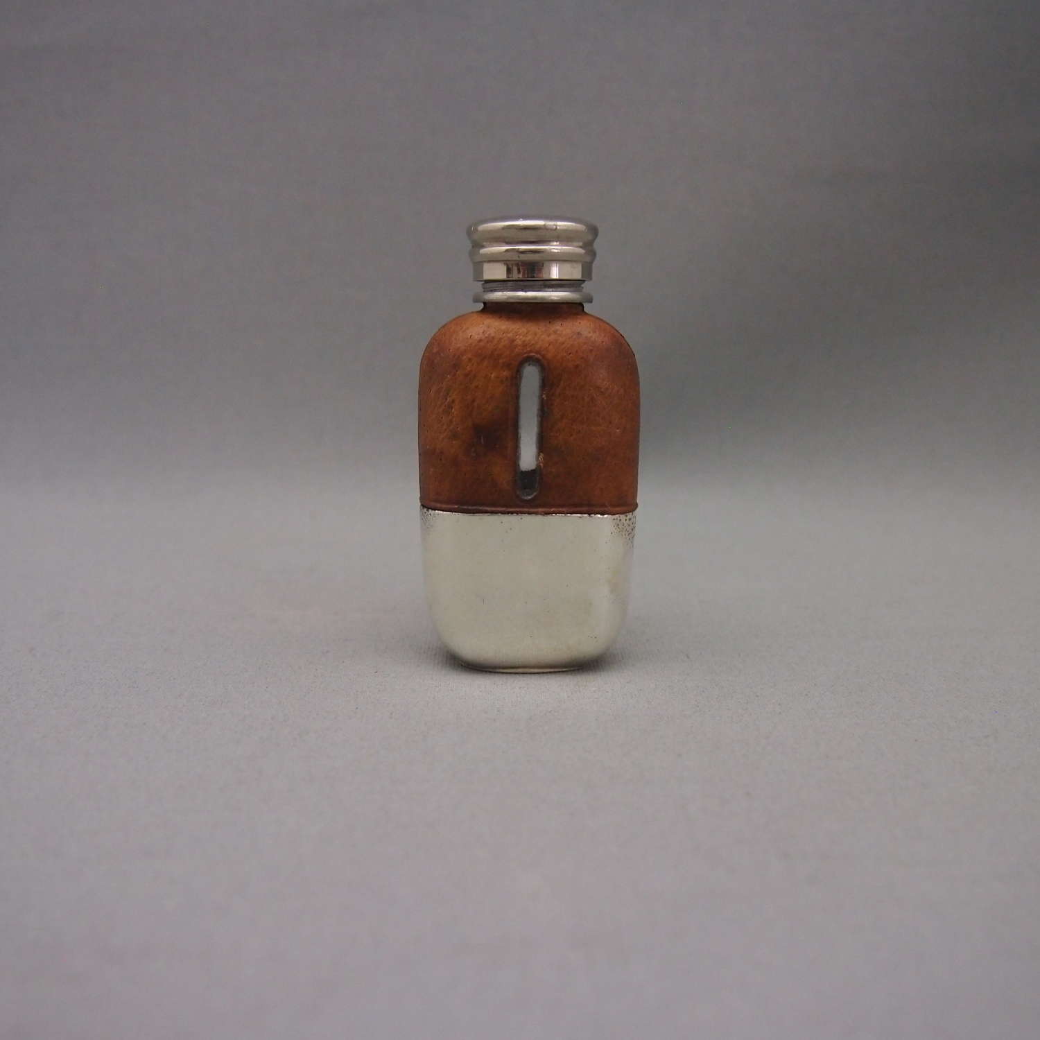 Tiny Mini Silver Plated & Leather Flask W8584