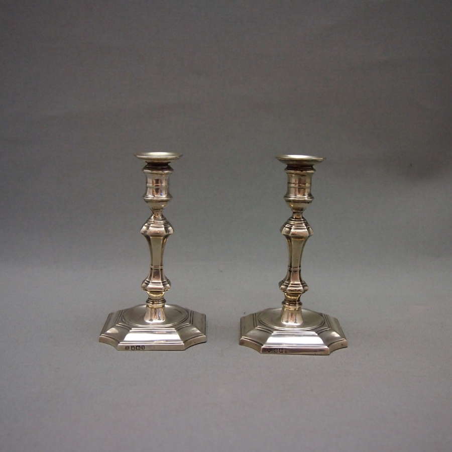 Pair of English Silver Antique Taper Candlesticks W8596