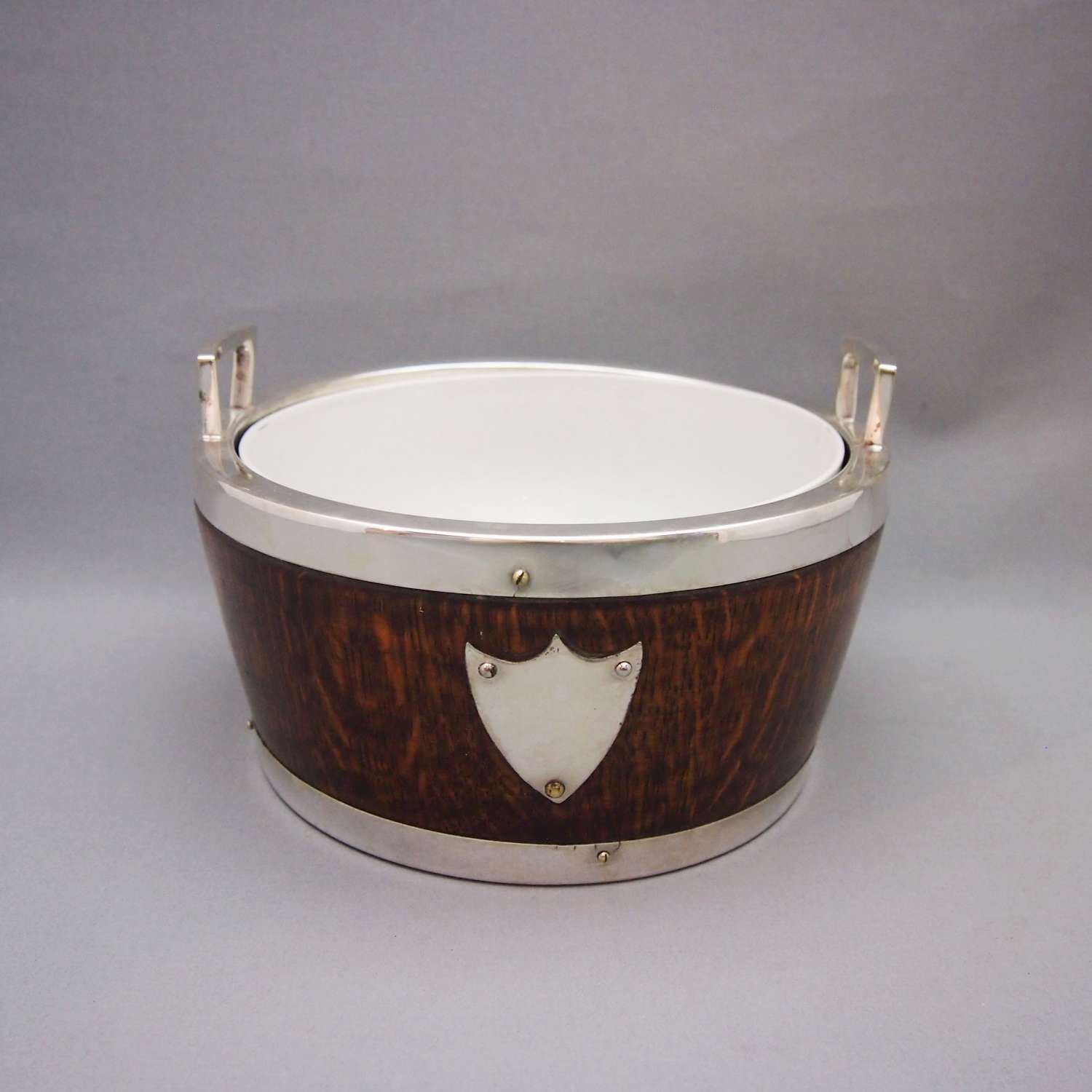Antique Oak & Silver Plated bowl with Ceramic Liner.W8599