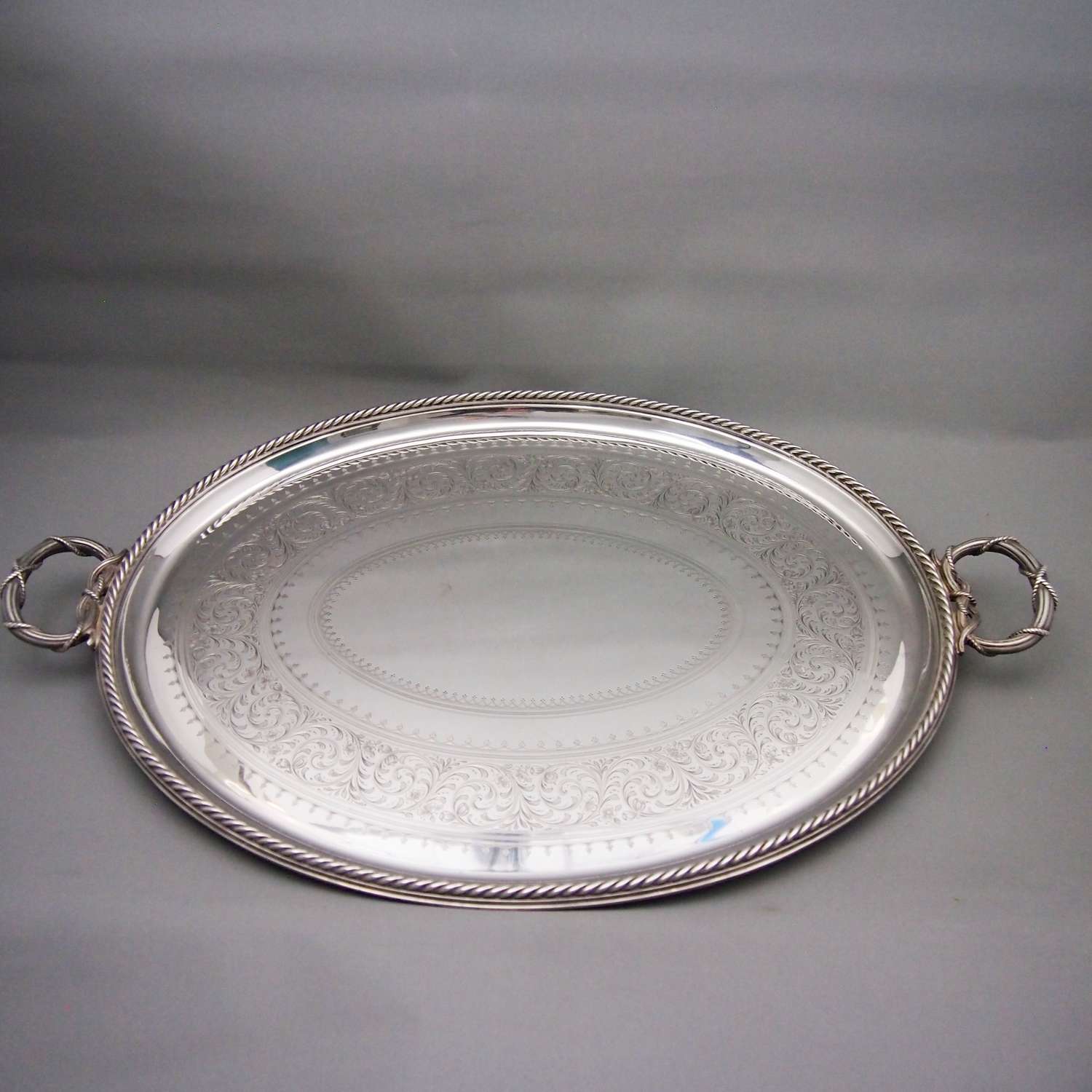 Antique Elkington Silver Plated Large Decorated Oval Tray W8613