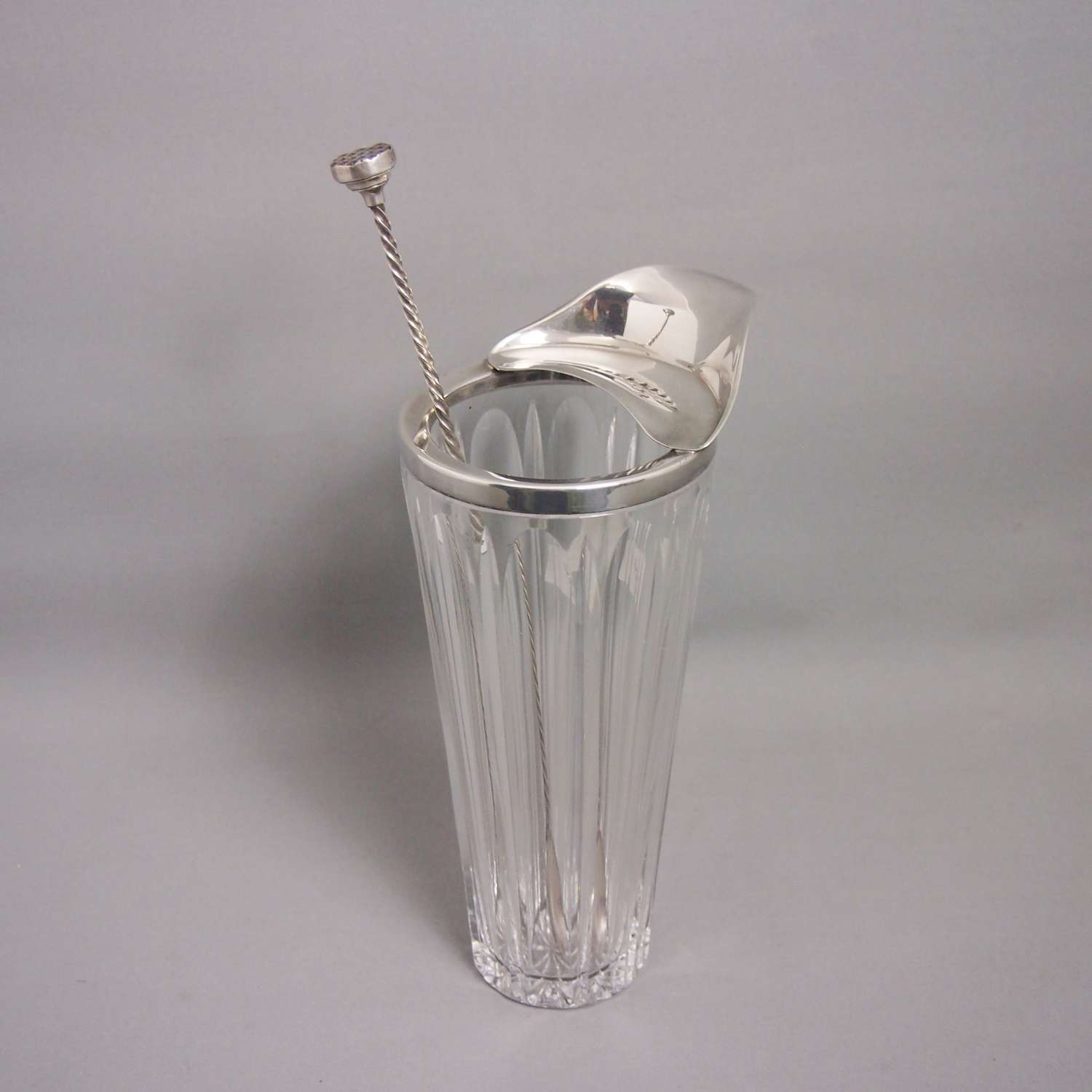 French Vintage Silver Plate & Glass Cocktail Mixer Jug. W8646