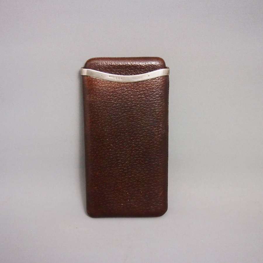 Asprey Brown Pigskin Leather Silver Banded Cigar Case. W8647