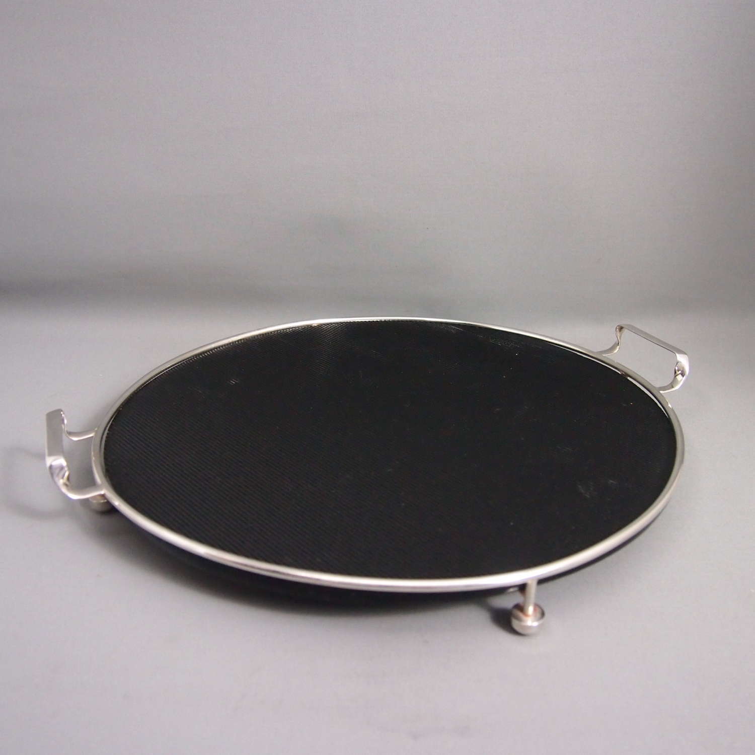 Circular Vintage Silver Plated Deco Glass Cocktail Tray W8674