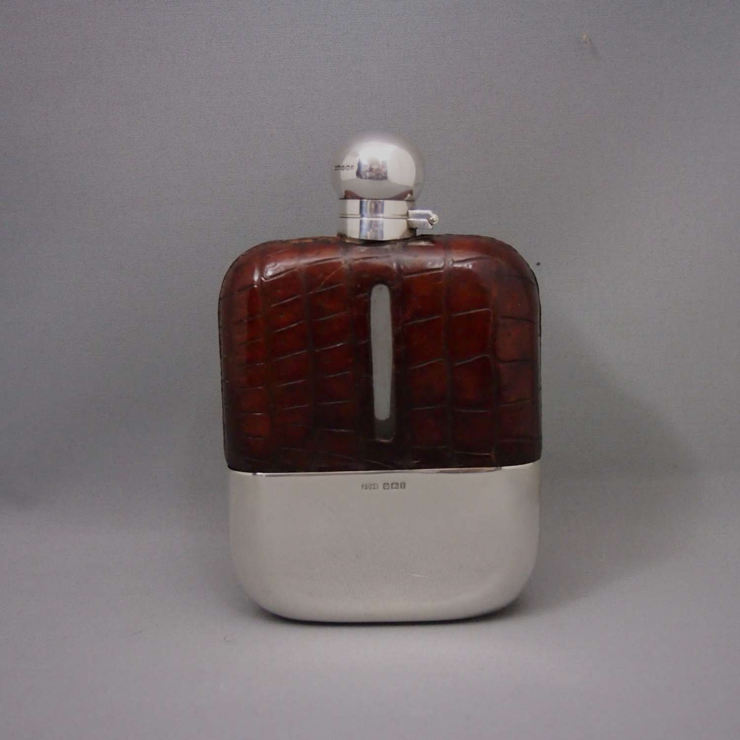 Silver & Crocodile Leather  Antique Drinking Flask W8688