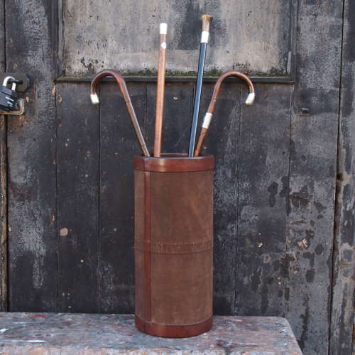 Vintage Leather & Canvas Umbrella/ Walking Stick Stand. W8704