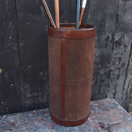Vintage Leather & Canvas Umbrella/ Walking Stick Stand. W8704