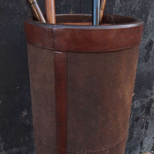 Vintage Leather & Canvas Umbrella/ Walking Stick Stand. W8704
