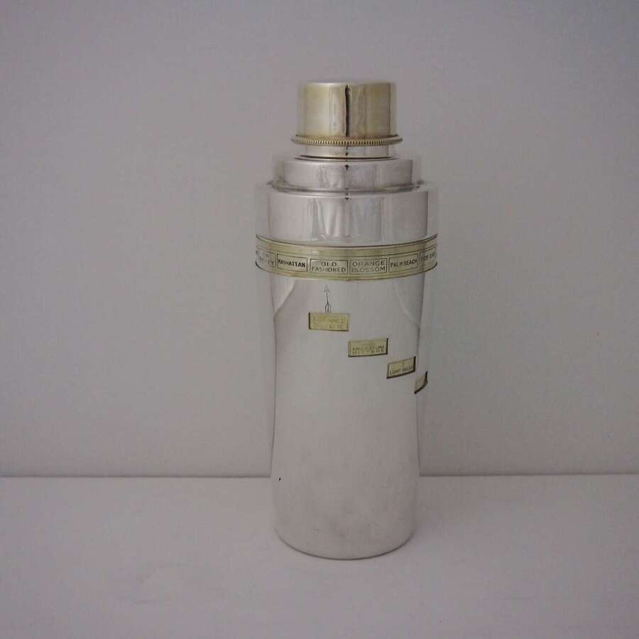 Vintage Silver Plated Deco Recipe Cocktail Shaker. W8698