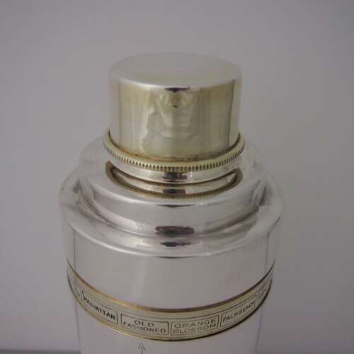 Vintage Silver Plated Deco Recipe Cocktail Shaker. W8698