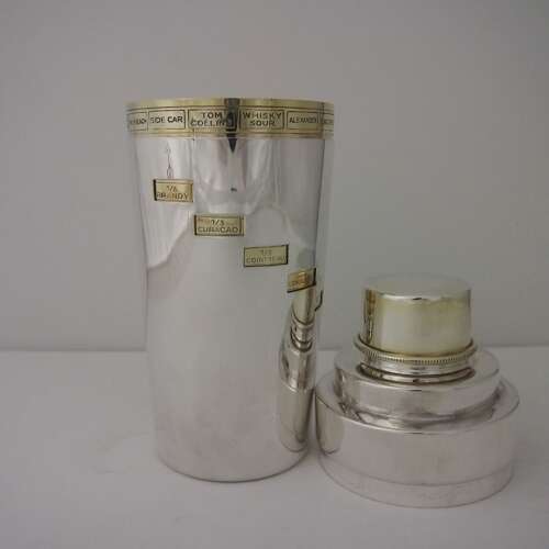 Vintage Silver Plated Deco Recipe Cocktail Shaker. W8698